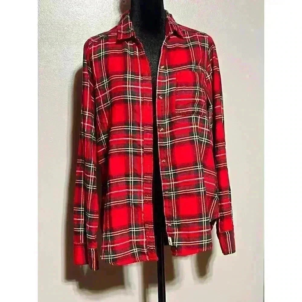 Hollister Long Sleeve Flannel Red & Blue‎ XS